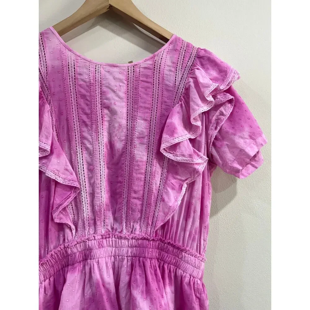 LoveShackFancy Natasha Dress Pink Ruffle Mini Cottagecore Romantic Size L - Picture 5 of 13